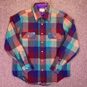 VTG Wool Flannel Shirt Men M Multi Color Kurt Cobain Plaid Workwear Retro Grunge